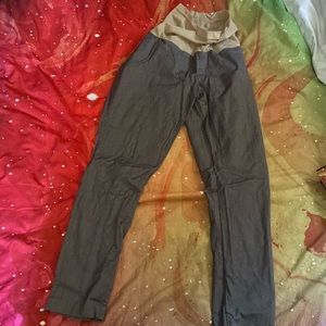 Motherhood, maternity, full belly panel, skinny, gray work pants
